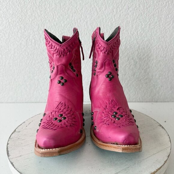 Lane COSSETTE Womens Cowboy Bootie 7 Hot Pink Leather Western Short Ankle Boots - Picture 5 of 13